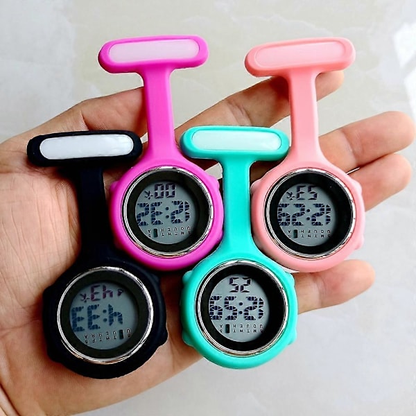 (Svart) Unisex Sykepleier Lege Sykehus Arbeidere Alarm Lysende Brosjer Pins Digital Elektronisk FOB Lommeur Hengeklokke Gaver