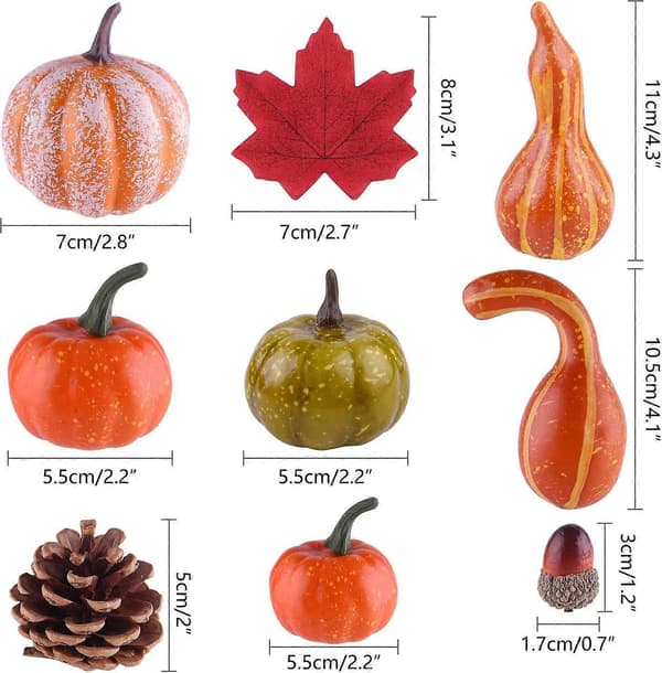 56 stk. Efterårs Thanksgiving Dekorationer, Mini Kunstige Græskar, Kogler, Efterårsblade, Agern til Efterårsfestlige Dekorationer, Efterårsdekorationssæt Hall