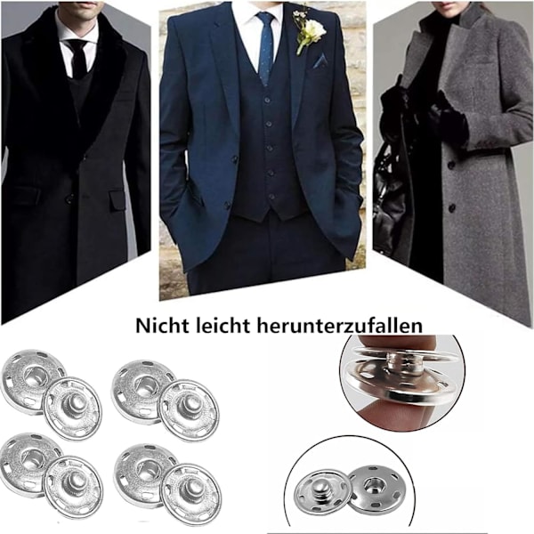 12 sæt 21 mm metal trykknapper til tøj, håndtasker, DIY