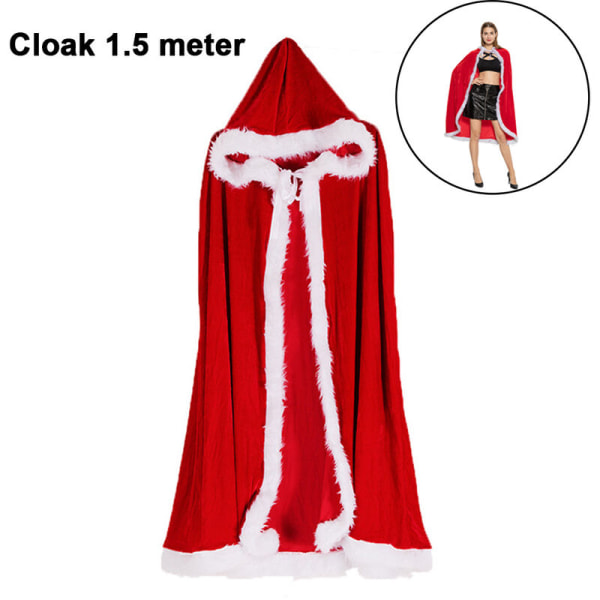 Jul Halloween Kostymer Kappa Mrs. Claus Santa Xmas Velvet 1,5 m