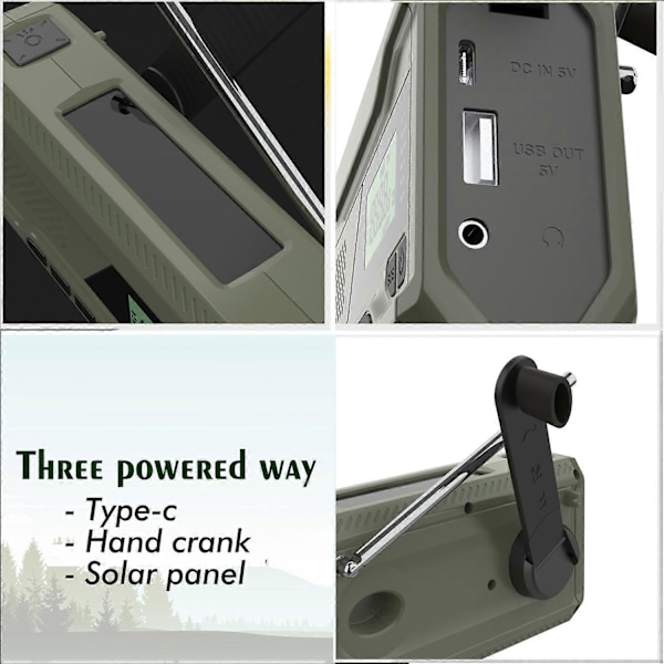Bærbar DAB/FM-radio, 4000mAh Dynamo Solcelle Radio, Solcelle Radio med Sveiv, Overlevelses Solcelle Radio Dab Radio USB-lader med Nød SOS Alarm, Vekkerklokke