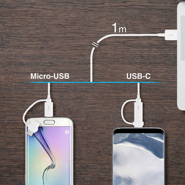 USB Type-C och Micro-USB-kabel - Samsung 2-in-1 Vit 1M