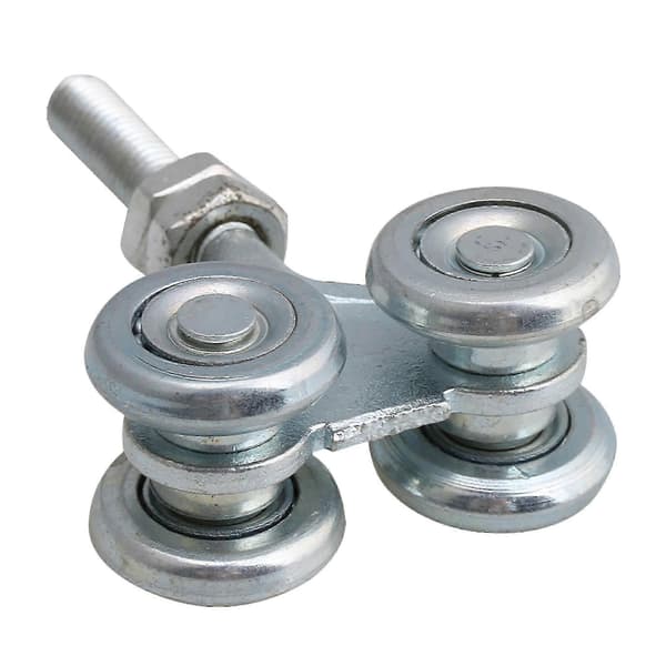 Dubbelhjul glidande skena rullhängare h4-3 silver med muttrar set om 4