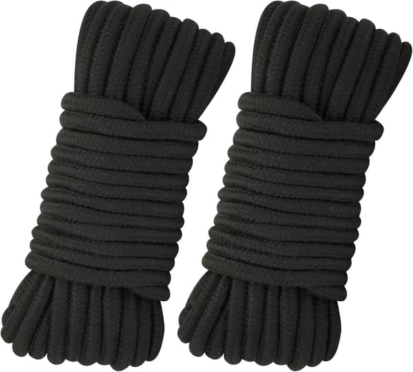 Mjukt bomullsrep 8MM tjockt svart bomullsrep 2-pack 33 fot/10M bomullssnöre för