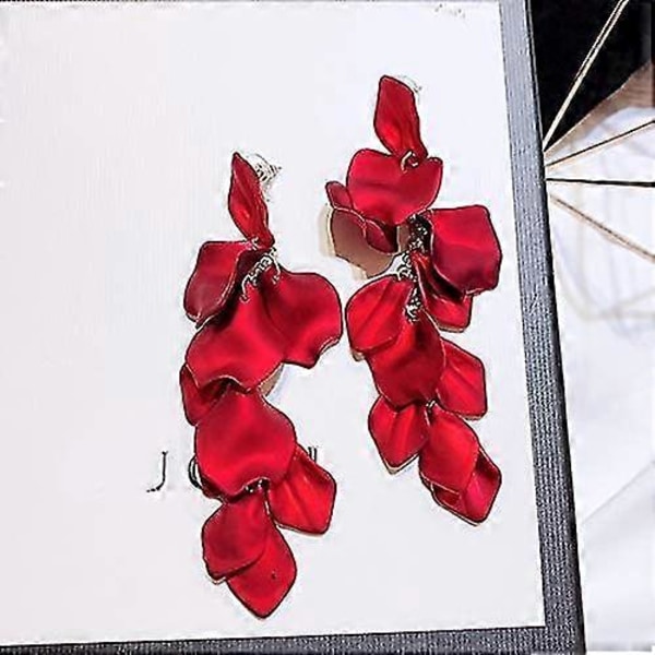(Röda) Akryl Rosblad Örhängen Hängande Överdrivna Blomörhängen Droppformade Blommiga Tofsörhängen Red