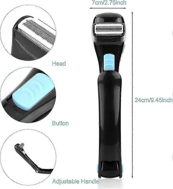 Rygg- og kroppshårfjerner, ergonomisk håndtak, barber vått eller tørt