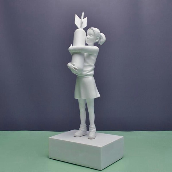 (Hvid) Bomb Hugger Banksy Skulptur Pige Street Art Resin Statue Design Ornamenter Kontor Hjem Indretning