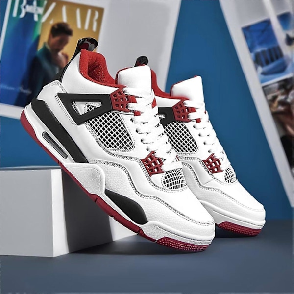 (A4red White 6 UK) Bebetter Herre Air 4 Retro Klassiske Skatesko - Svarte Fitness Treningssko for Basketball Casual Sneakers 6 UK