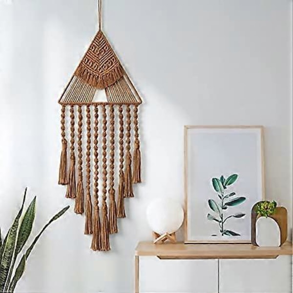 (Brun) Makramé Vävda Väggbonader Drömfångare Triangel Tofs Geometrisk Konst Boho Bakgrund Bohemisk Heminredning Väggkonst Vacker Lägenhet Sovsal