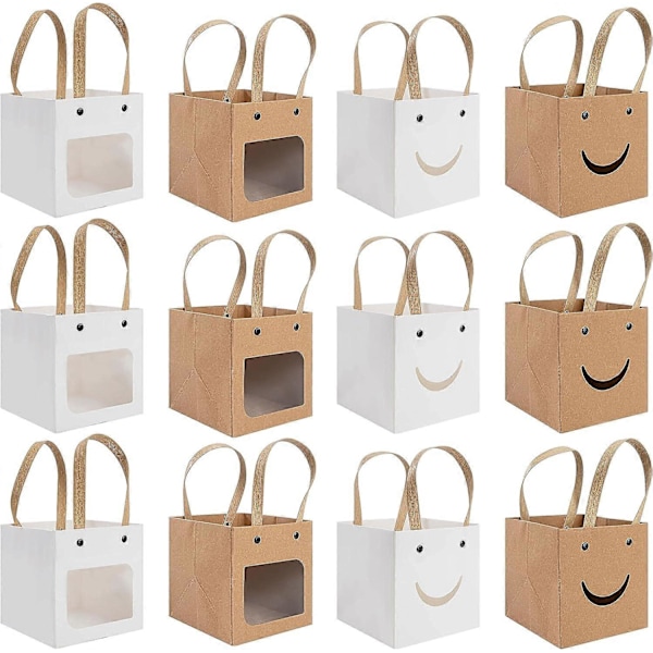 Presentaskar av kraftpapper, 12 stycken vintage godispresentaskar med fönster, för bröllopsfest födelsedag dekorativa presenter