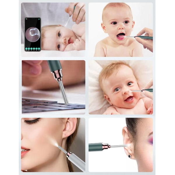 Trådlöst Endoskop WiFi Medical In Ear Cleaning Spoon Mini HD Grön