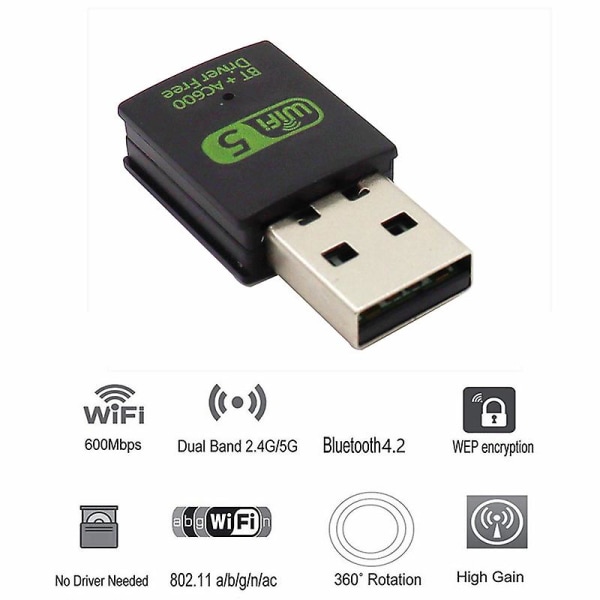 600mbps Wifi Bluetooth Adapter 2.4/5.8ghz Wireless External