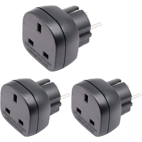 (3 stk., Sort) UK til EU/DE/FR/IT/ES Stikadapter, Elektronisk enhed 3-benet UK/HK/UAE til EU 2-benet hunadapter med sikkerhedslukker