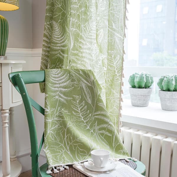 Bohemiskt tryckt gardin i bomullslinne med tofsar, 150*200cm, 1 styck