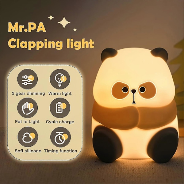 Panda Natlampe, Kawaii Squishy Dyre Natlampe, LED Silikone Natlampe Touch Kontrol Sovelampe til Børneværelsesdekoration