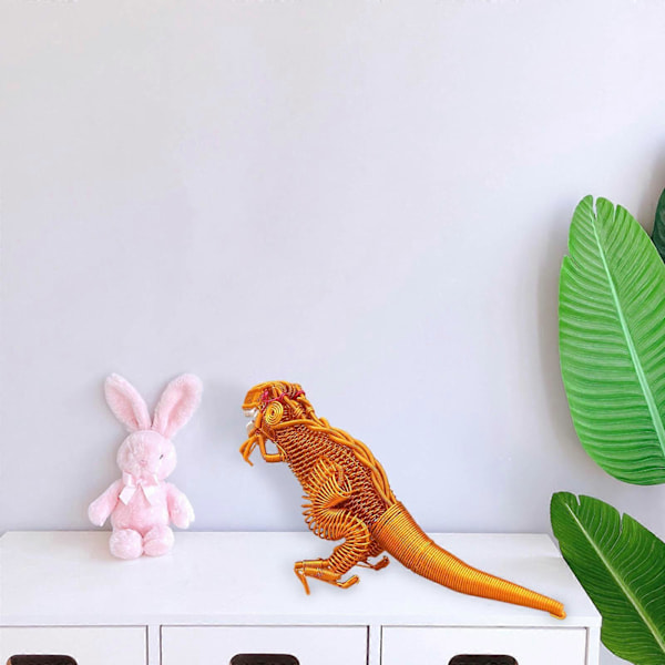 (Grön S) Metall Dinosaurie Ornament Färgglad Aluminiumtråd Staty Hantverk för Hem Sovrum Kontor Skrivbord Dekoration Presenter