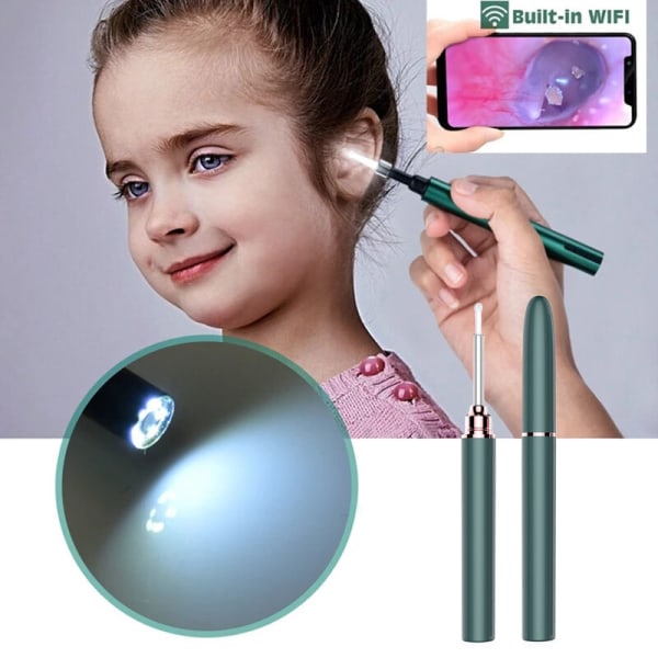 Trådlöst Endoskop WiFi Medical In Ear Cleaning Spoon Mini HD Grön