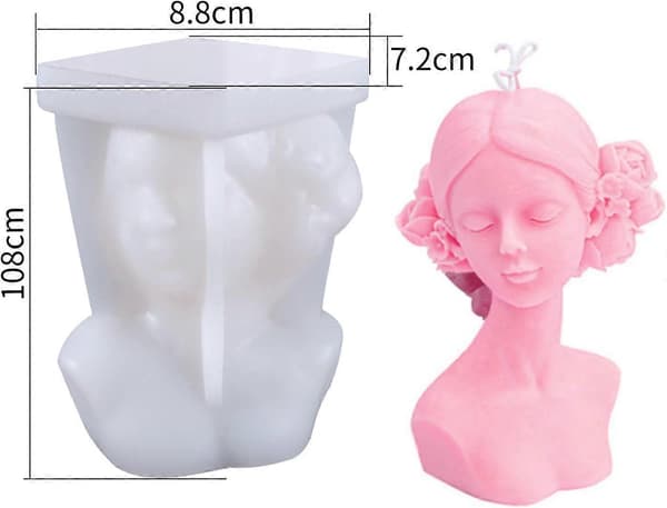 Silikonlysform, 3D kvinne med lukkede øyne - Silikonform - Silikonlysform - DIY lysform - For å lage duftlys (A)