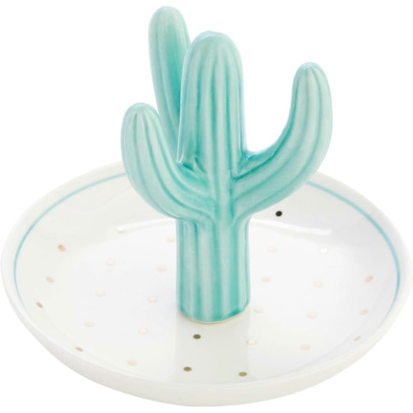 Kaktus Ringholder Fad - Polkaprikket Smykkeorganisator (12,7x10,2 cm)