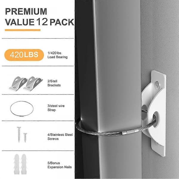 Möbelankare (12-pack) Möbelrem för säkring, säkra 420 pund möbler för att förhindra fall