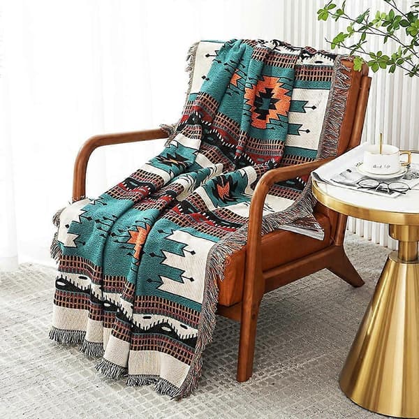 (S) Boho Sofffilt Aztec Etnisk Stil Vändbar Sofffilt för Hemmakontor Resor Camping