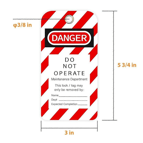 Lockout Tagout-taggar, 7,6 x 14,6 cm, 40 \"Fara - Får Ej Användas\"-taggar med 40 buntband, riv- och vattentåliga taggar