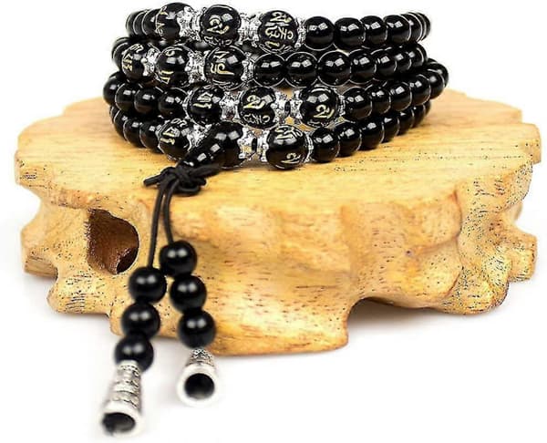 6 mm sorte obsidian 108 buddhistiske bedemala-perler tigerøje ædelsten