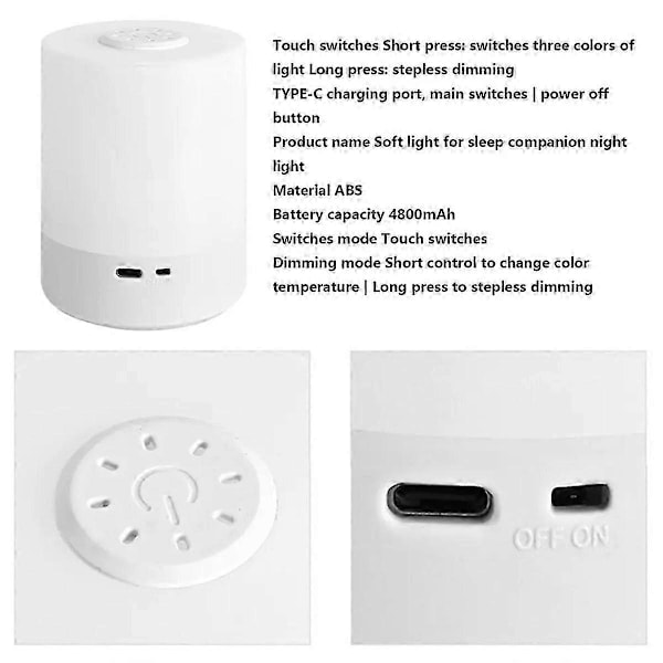 LED Nattlampor Dimbar USB-Laddning Bordslampor Sovrum Sängbordsbelysning Dekoration Touch
