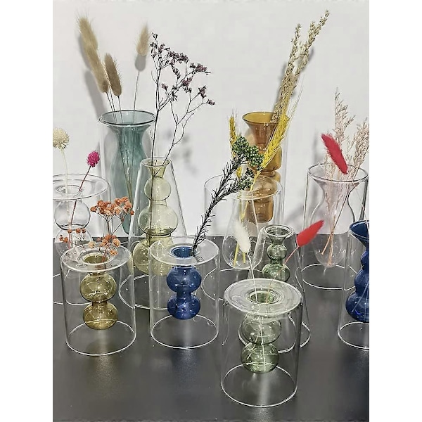 Dobbeltvægget Glas Boblevase - Hydroponisk Blomsterdisplay til Hjemmet/Events