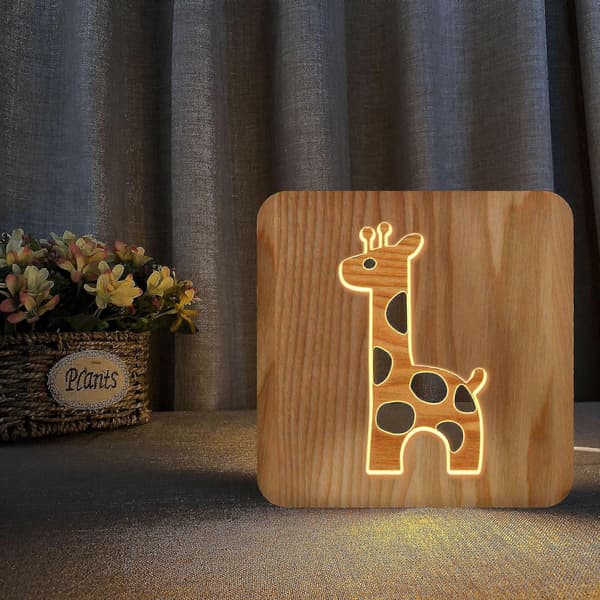 Giraff Träkonst Nattlampa Sovrum, Vardagsrum Dekoration Bordslampa