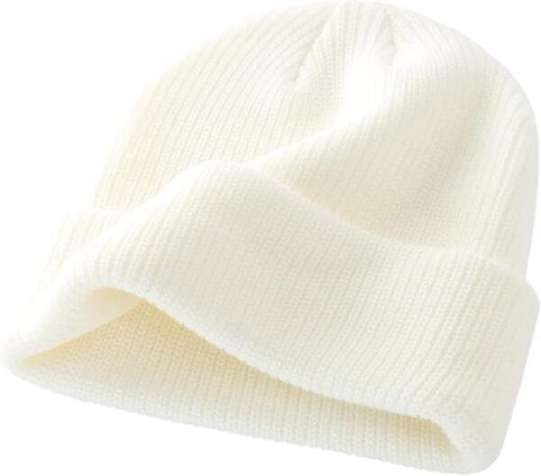 Stickad mössa för män kvinnor varma vinterhattar uppvikta mössor skull cap akryl watch hat vit