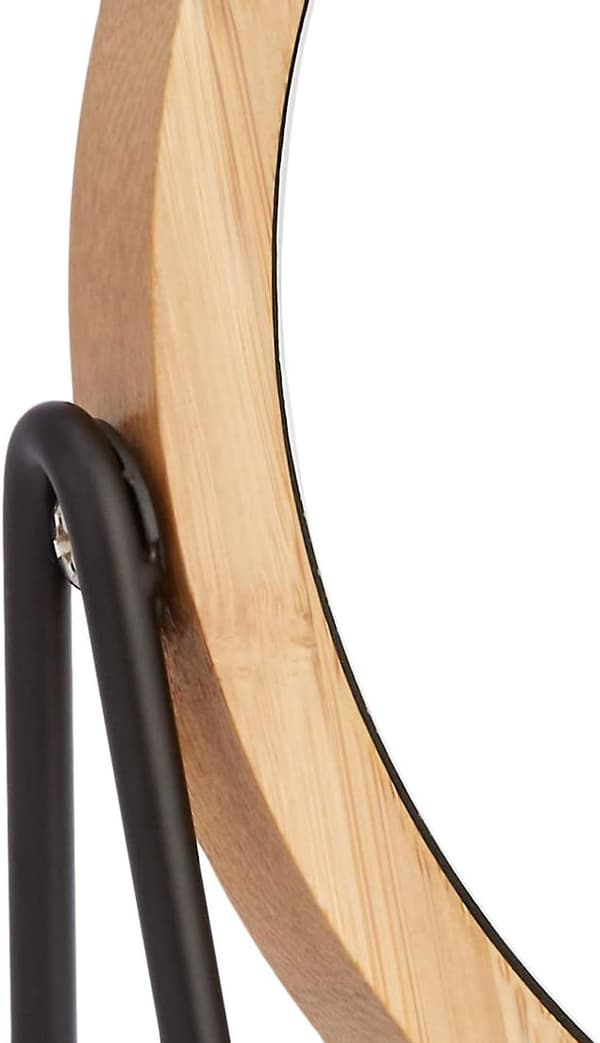 Amazon Basics rundt sminkespeil med bambuskant, forstørrelse, bordmontering, svart, 7,2\"L x 2,87\"B