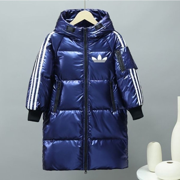 Pojkar Vinter Mellanlång Shinny Jacka Warm Coat blå 150 cm