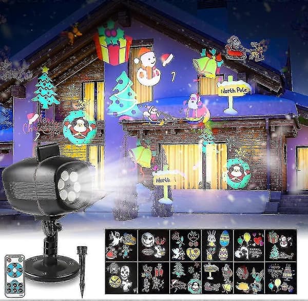 17 Mönster Roterande Snöflinga LED-projektor Julbelysning