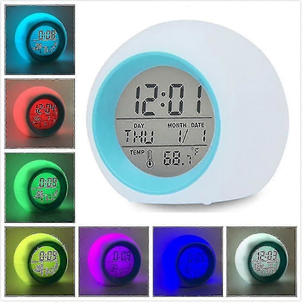 LED Väckningslampa Digital Elektronisk Väckarklocka med Inomhustemperatur Kalenderdisplay och Natur