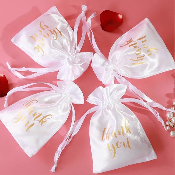 Sett med 50 Takke Satin Gaveposer, 10x15 cm, Elegant for Bryllup