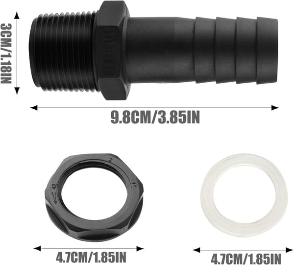 25 mm tankoverløbsfitting, 1000L vandtank, hanforbindelse til regnvandstanke, passager med tætninger (9,8 cm x 2,5 cm x 3 cm)
