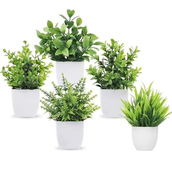 Kunstige planter med potte, falske planter til hjemmebad, 5 stk