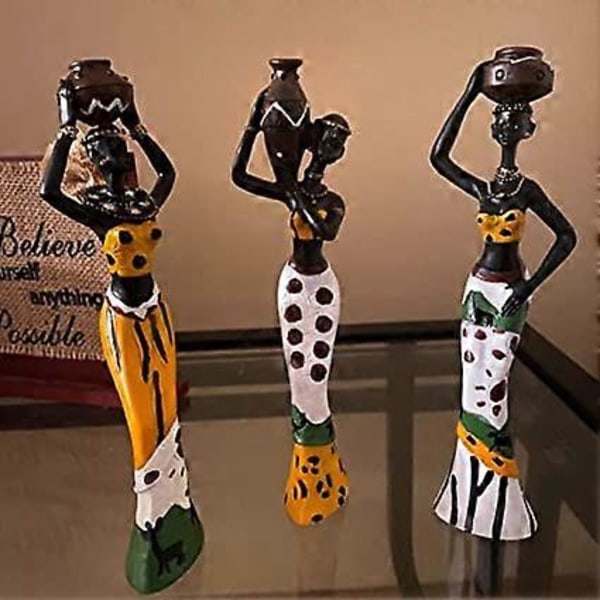Set med 3 afrikanska skulpturer med tejp, kvinnofigurin staty heminredning prydnader heminredning prydnader fr s