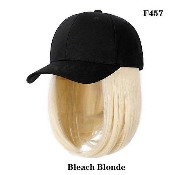 Basebollkeps med hårförlängningar Rakt Kort Bob Frisyr Justerbar Avtagbar Perukhatt 35 cm för Kvinna Flicka Medium Blekt Blond-Rakt Hår