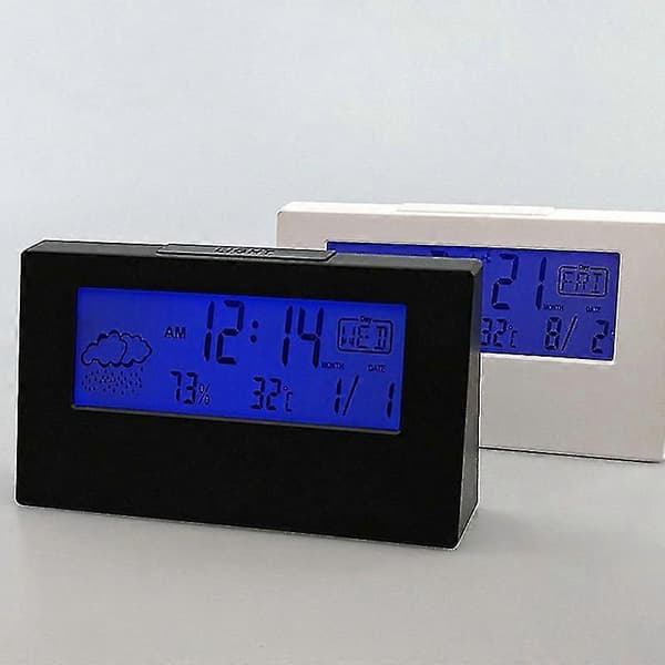 Student LCD Väderdisplay Bordsklocka Temperatur Luftfuktighet Snooze Alarm Multifunktionell Elektronisk Klocka (Vit)