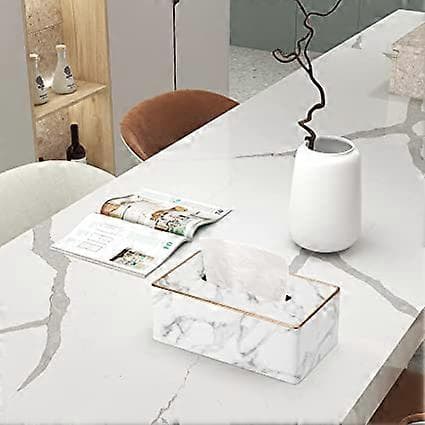 (Grå marmormønster) Rektangulær servietboks holder i PU læder, servietdispenser i læder til hjemmet, badeværelset, stuen