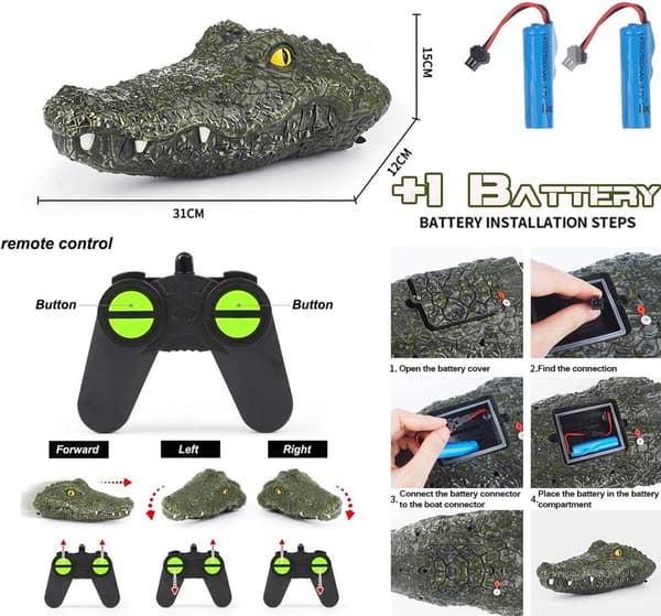 Fjernbetjent Alligatorhoved, 2.4 Ghz 4-vejs Flydende Alligatorhoved RC Både