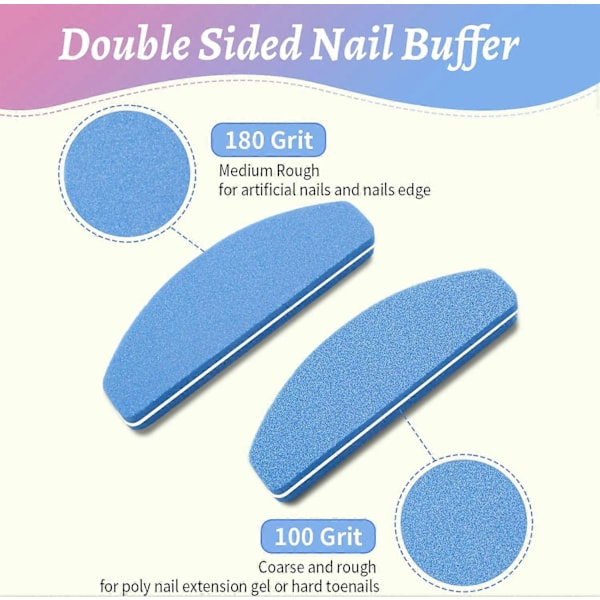 20 Stk. Neglebuffer, 100/180 Grit Neglebuffer Negleslibeblokke, Professionel Poleringsfil til Slibning af Akryl- eller Gelnegle Naturlig Blå