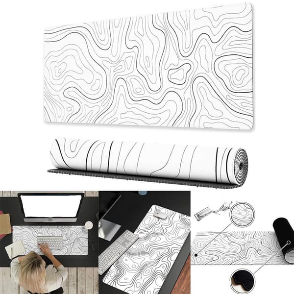 Gamingmusematte med sydde kanter, 80x30/90x40cm, hvit