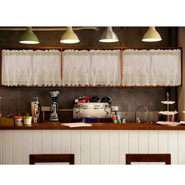Halvtransparent kafégardin med blondetrykk, 137*90 cm