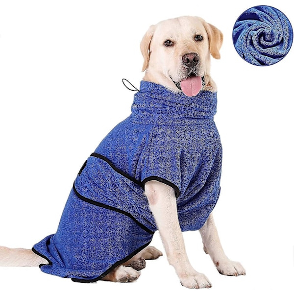 Vaskbar Mikrofiber Hundebadekåbe Hurtigtørrende Pyjamas Absorberende Håndklæde Kæledyrsfrakke (S, Blå)