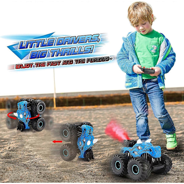 Dinosaurie Fjärrkontrollbilar för Barn, Leksaker för Barn Ålder 3 4 5 6 7 8 År Gammal Pojke Monstertruck 3-9 Pojkar Födelsedagspresenter Utomhusfordon, Blå