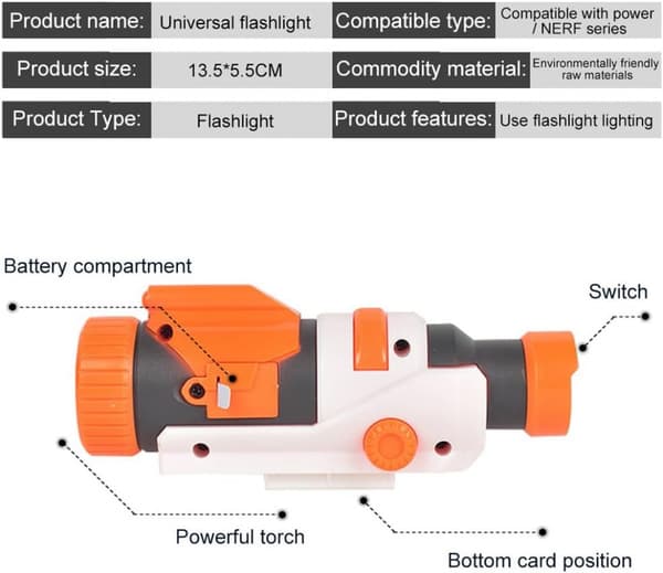 Taktisk lommelygte frontrørsdekoration sigte kompatibel med Nerf Stryfe N-Strike Elite