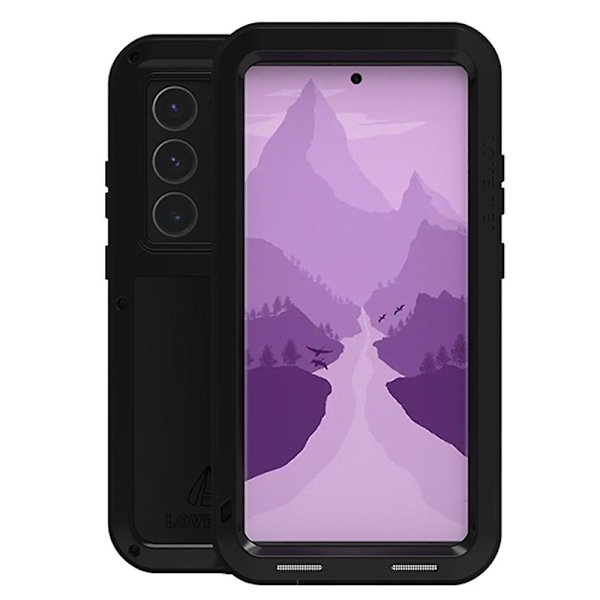 (Musta) LOVE MEI Samsung Galaxy S24 Ultra -puhelimen suojakotelo metalli + silikoni, karkaistu lasikalvo - Bla Black